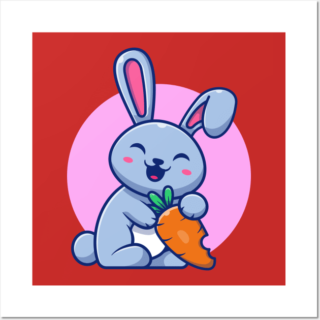 Cute Rabbit With Carrot Cartoon 2 Rabbit Posters and Art